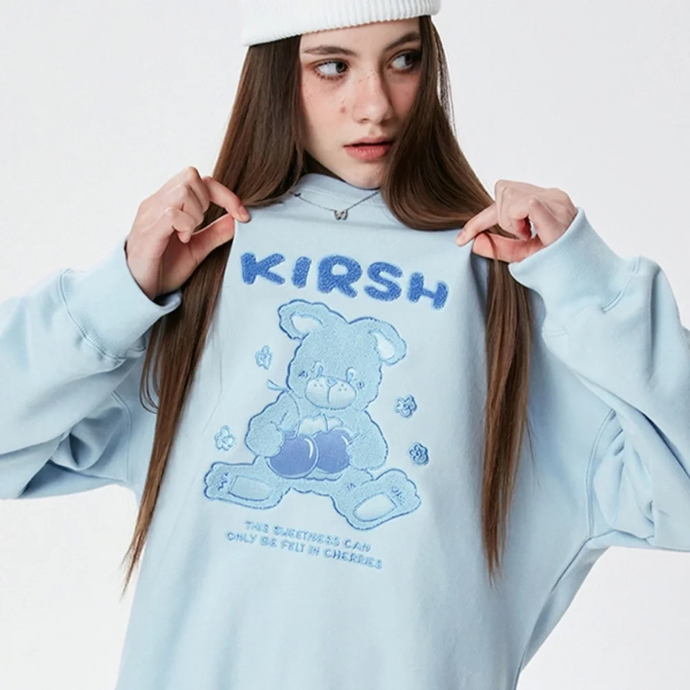 KIRSH Teddy Care Bear Blue Sweatshirt Crew Pullover Top